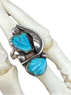 Vintage Sterling Silver Zuni Nelson Eustace Cochiti Turquoise Fetish Ring 6